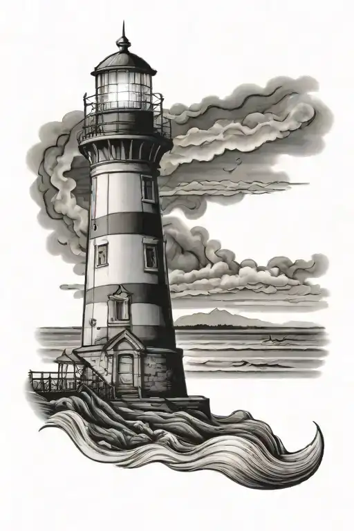 lighthouse shining tattoo design idea