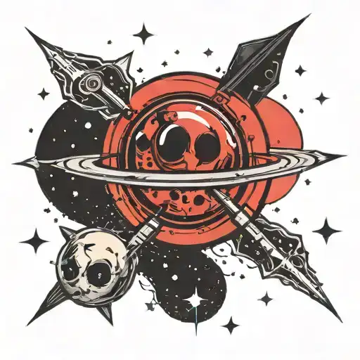 stars and a red planet mars  tattoo design idea
