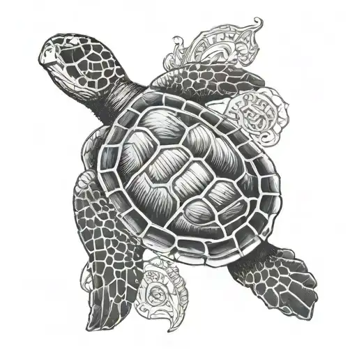 sea turtle with police badge shell pattern tattoo design idea