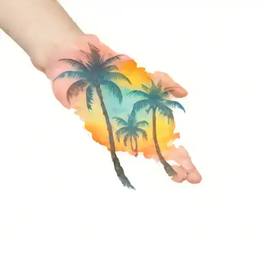 Benji plane sunset palm tree north star tattoo design idea