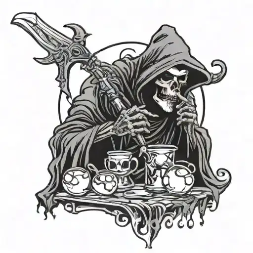 tactical Grim Reaper blowing bubbles tattoo design idea