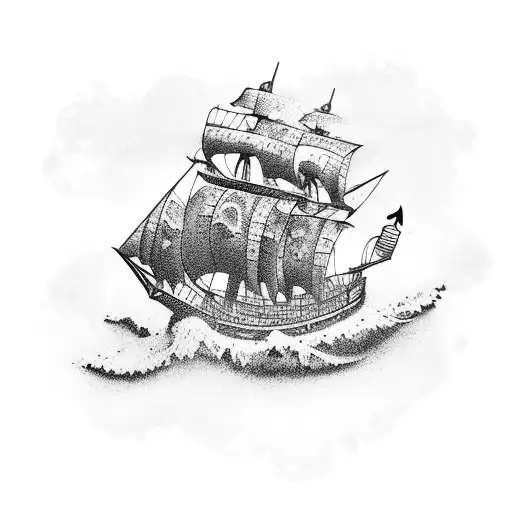 Pirate Ship breaking through a wave tattoo design idea