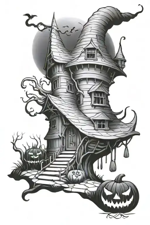witch castle baba yaga house pumpkin   tattoo design idea