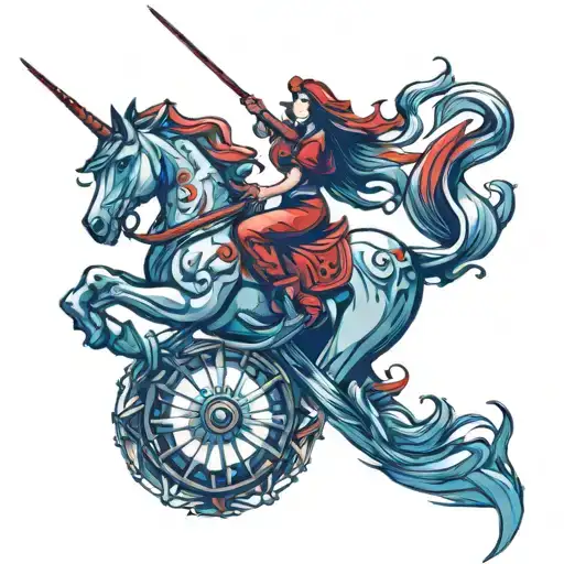 carousel unicorn mermaid red flag  tattoo design idea