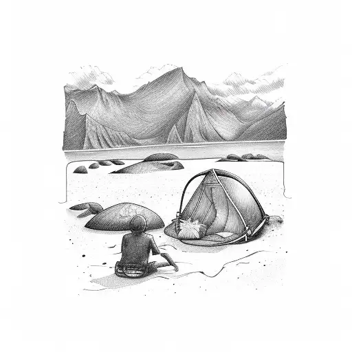 beach and mountains meeting together tattoo design idea