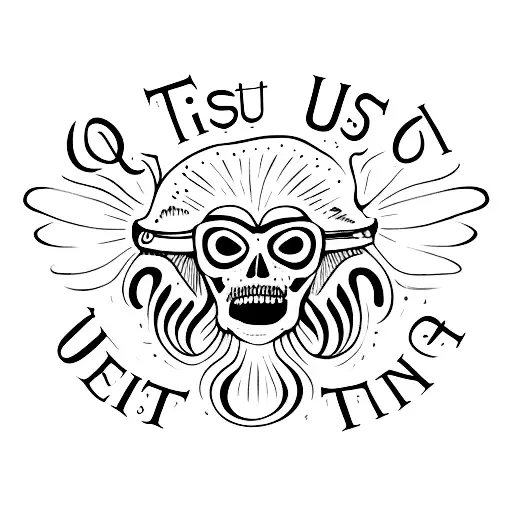 quote, in lust we trust, old English letters, letters only tattoo design idea