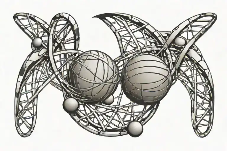 DNA double helix connecting atoms forming a basketball  tattoo design idea