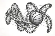 DNA double helix connecting atoms forming a basketball  tattoo design idea