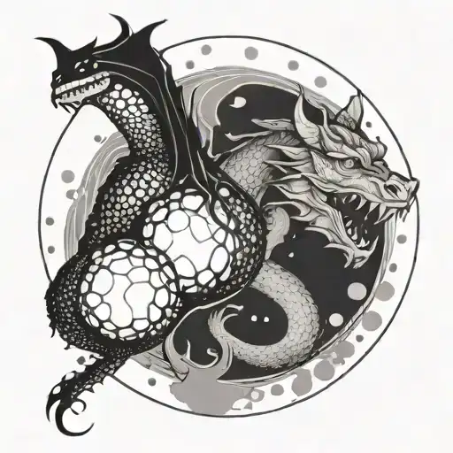 shadow inside bubble and in front a leo and a dragon tattoo design idea