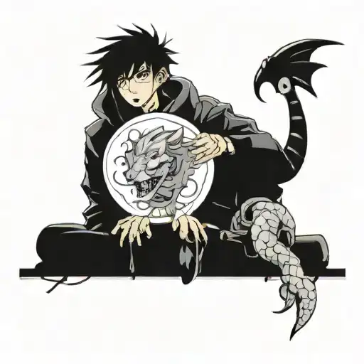 man inside bubble and in front a leo and a dragon tattoo design idea