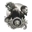 man inside bubble and in front a leo and a dragon tattoo design idea