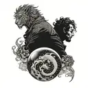 man inside bubble and in front a leo and a dragon tattoo design idea