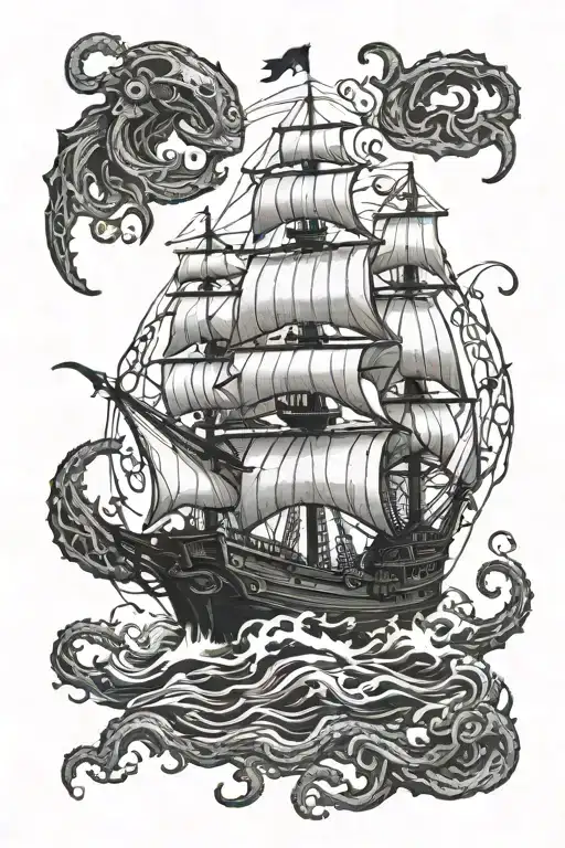 ghost ship kraken cthulu tattoo design idea
