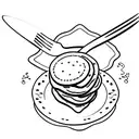 A plate with a fork and knife next to a stack of pancakes tattoo design idea
