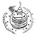 A plate with a fork and knife next to a stack of pancakes tattoo design idea