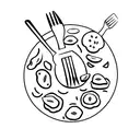 A plate with a fork and knife next to a stack of pancakes tattoo design idea