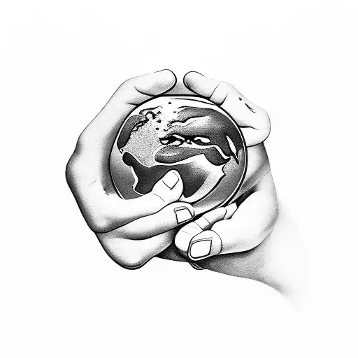 hands holding earth tattoo design idea