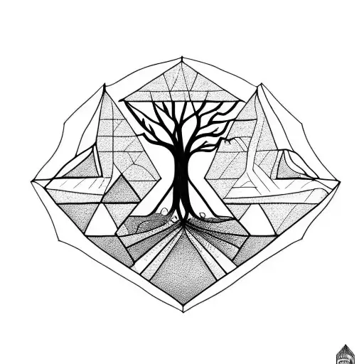 upside down triangle with tree emerging tattoo design idea