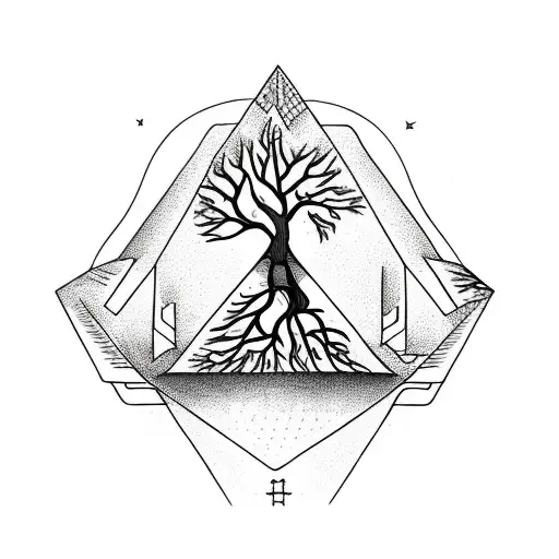upside down triangle with tree emerging tattoo design idea