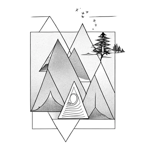 upside down triangle with tree emerging tattoo design idea