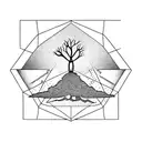 upside down triangle with tree emerging tattoo design idea