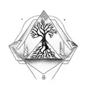 upside down triangle with tree emerging tattoo design idea