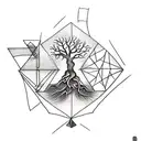 upside down triangle with tree emerging tattoo design idea