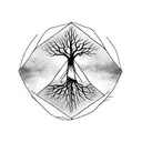 upside down triangle with tree emerging tattoo design idea