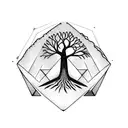 upside down triangle with tree emerging tattoo design idea