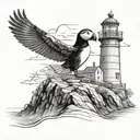 Lighthouse with puffin  tattoo design idea
