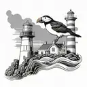 Lighthouse with puffin  tattoo design idea