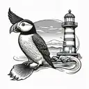 Lighthouse with puffin  tattoo design idea
