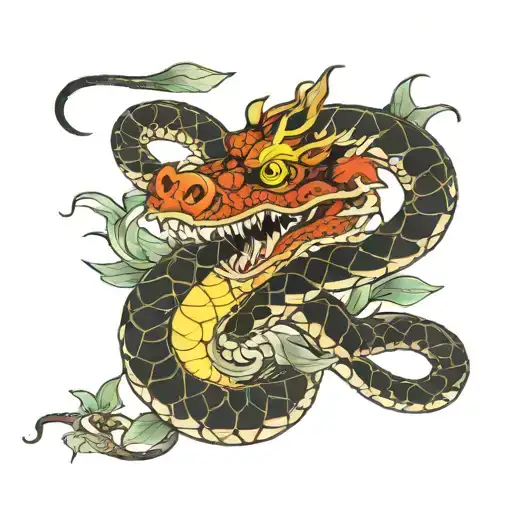 snake and dragon tattoo design idea