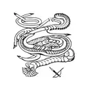 female, bow, arrow, conch Shells, Kniffe, snake tattoo design idea