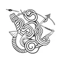 female, bow, arrow, conch Shells, Kniffe, snake tattoo design idea