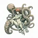 nude anime girl getting dominated by an octopus wrapped tattoo design idea