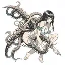 nude anime girl getting dominated by an octopus wrapped tattoo design idea