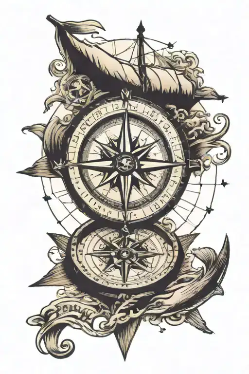 compass sea map tattoo design idea