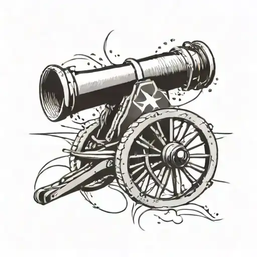 cannon with flag flying tattoo design idea