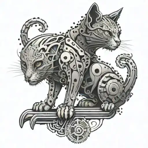 mechanical cat  tattoo design idea