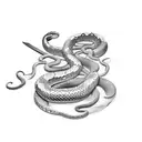 A snake intertwining with a sword, with ruby eyes for both tattoo design idea