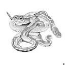 A snake intertwining with a sword, with ruby eyes for both tattoo design idea