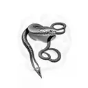 A snake intertwining with a sword, with ruby eyes for both tattoo design idea