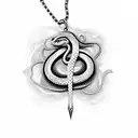 A snake intertwining with a sword, with rubies and looks like a necklace without the necklace tattoo design idea