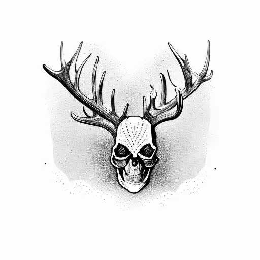 deer half skeleton half alive in dark forest  with an eagle flying over sleeve tattoo tattoo design idea