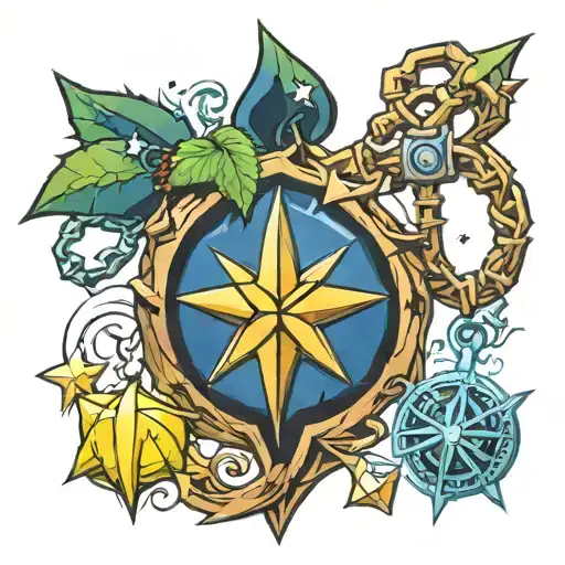 kingdom hearts star fruit with keyblade chains around tattoo design idea