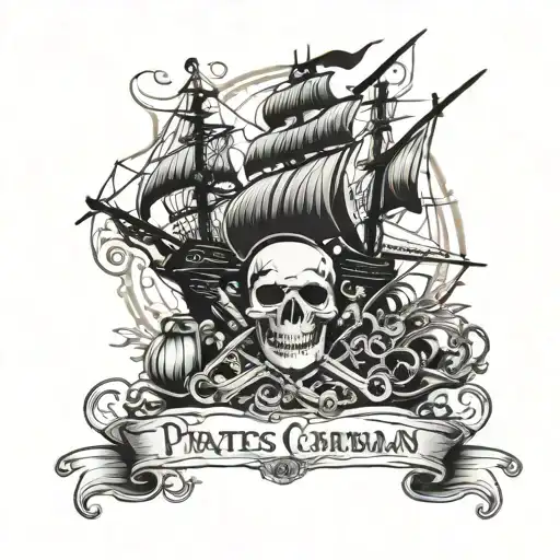 pirates of the Caribbean with compass, black pearl ship, kraken, jar of dirt  tattoo design idea
