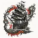 pirates of the Caribbean with compass, black pearl ship, the kraken, jar of dirt  tattoo design idea