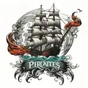 pirates of the Caribbean with compass, black pearl ship, the kraken, jar of dirt  tattoo design idea