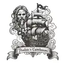 pirates of the Caribbean with compass, black pearl ship, kraken, jar of dirt  tattoo design idea
